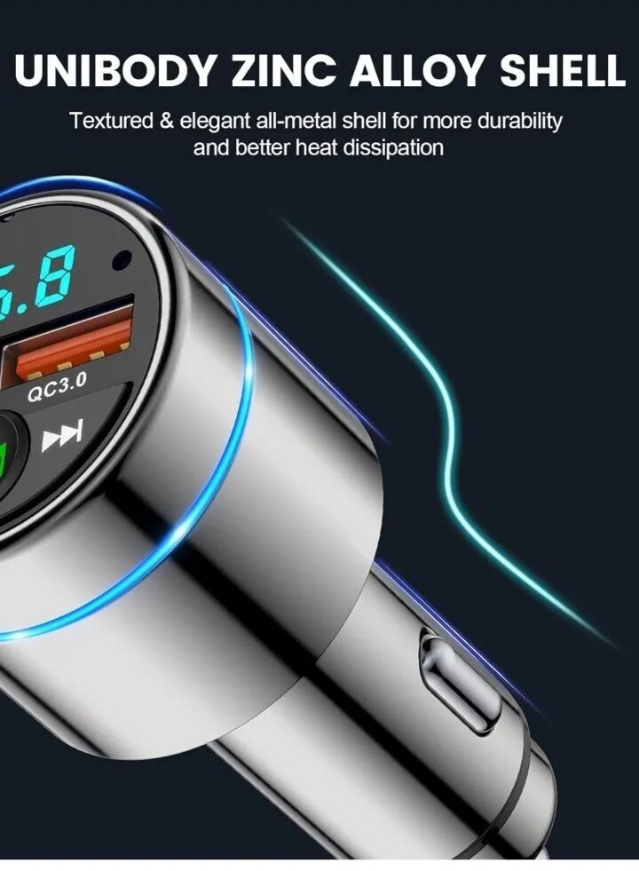 FM Transmitter for Car Bluetooth 5.3 [All-Metal] PD 30W & QC3.0 18W Fast Car 5pk