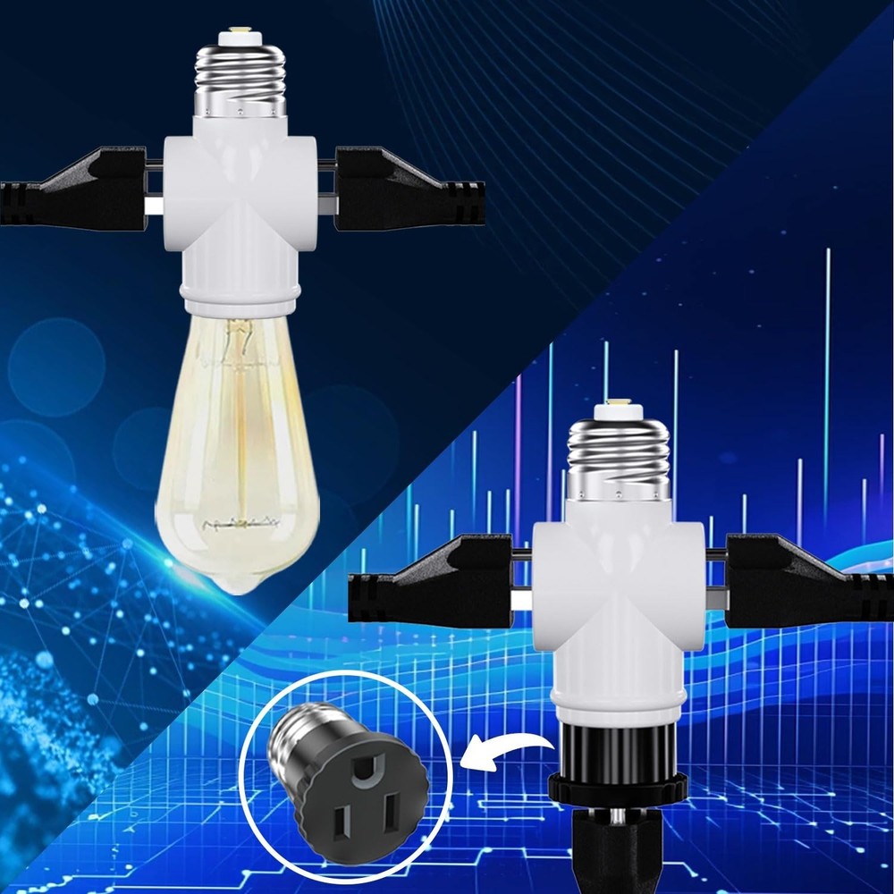 2 Pack, Light Socket to Plug Adapter, Convert E26 Light Socket to 3-Prong Outlet