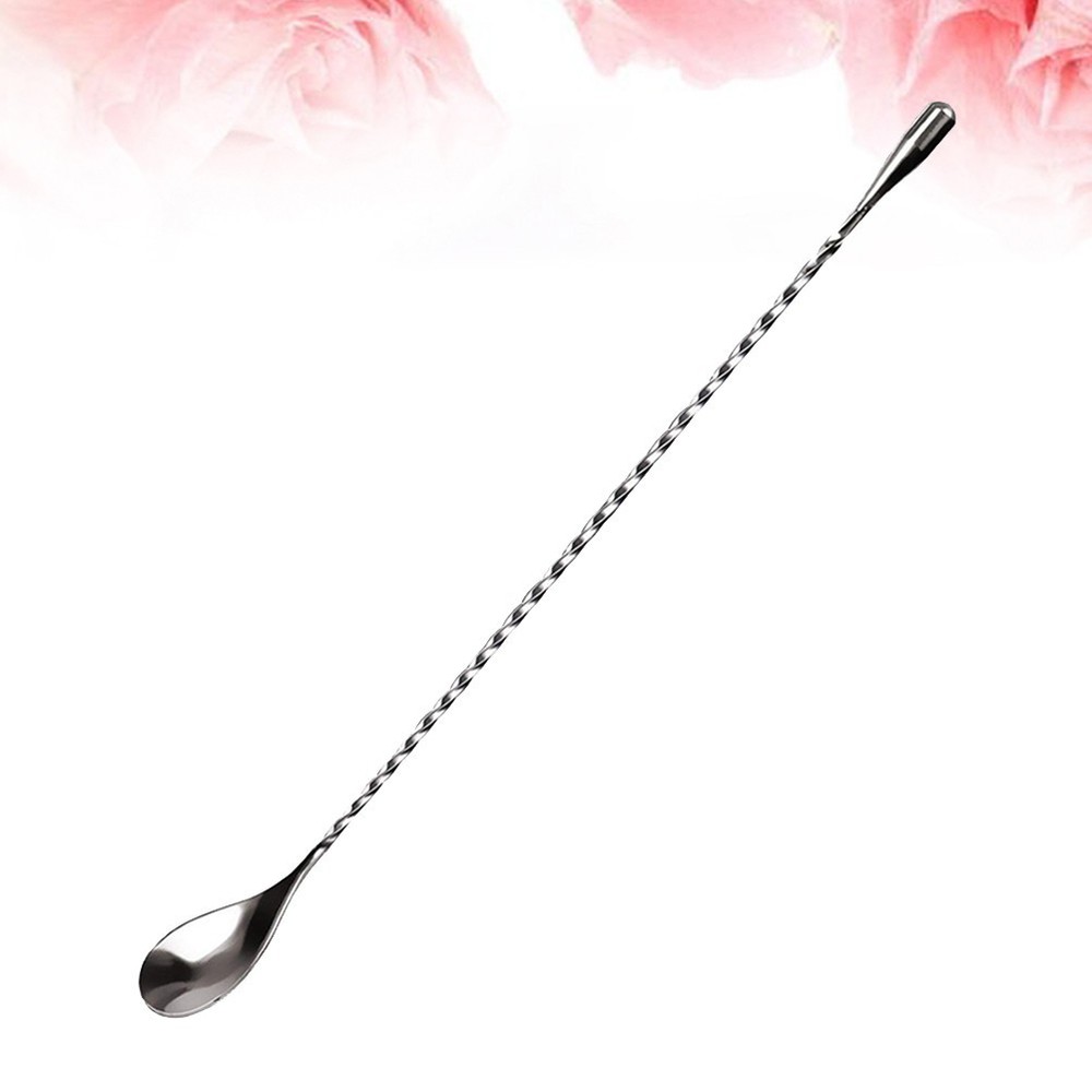 2pcs Silver Mixing Spoons Long Handle Stirring Spoons for Drinks