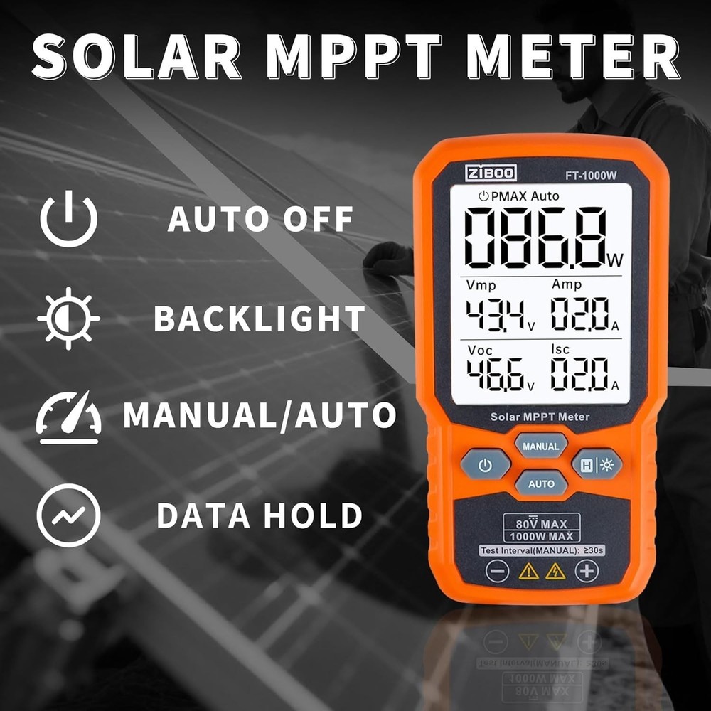 ZIBOO FT-1000W Solar Panel Tester MPPT Meter 80V 35A PV Module Power Multimeter