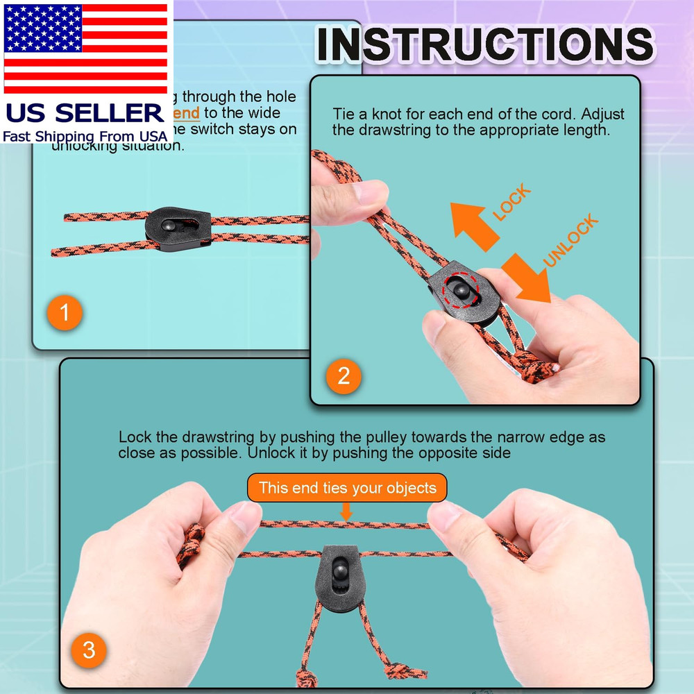 12 PCS Plastic Wheeled Cord Locks for Drawstring,Bungee E Collar Strap Lock Repl