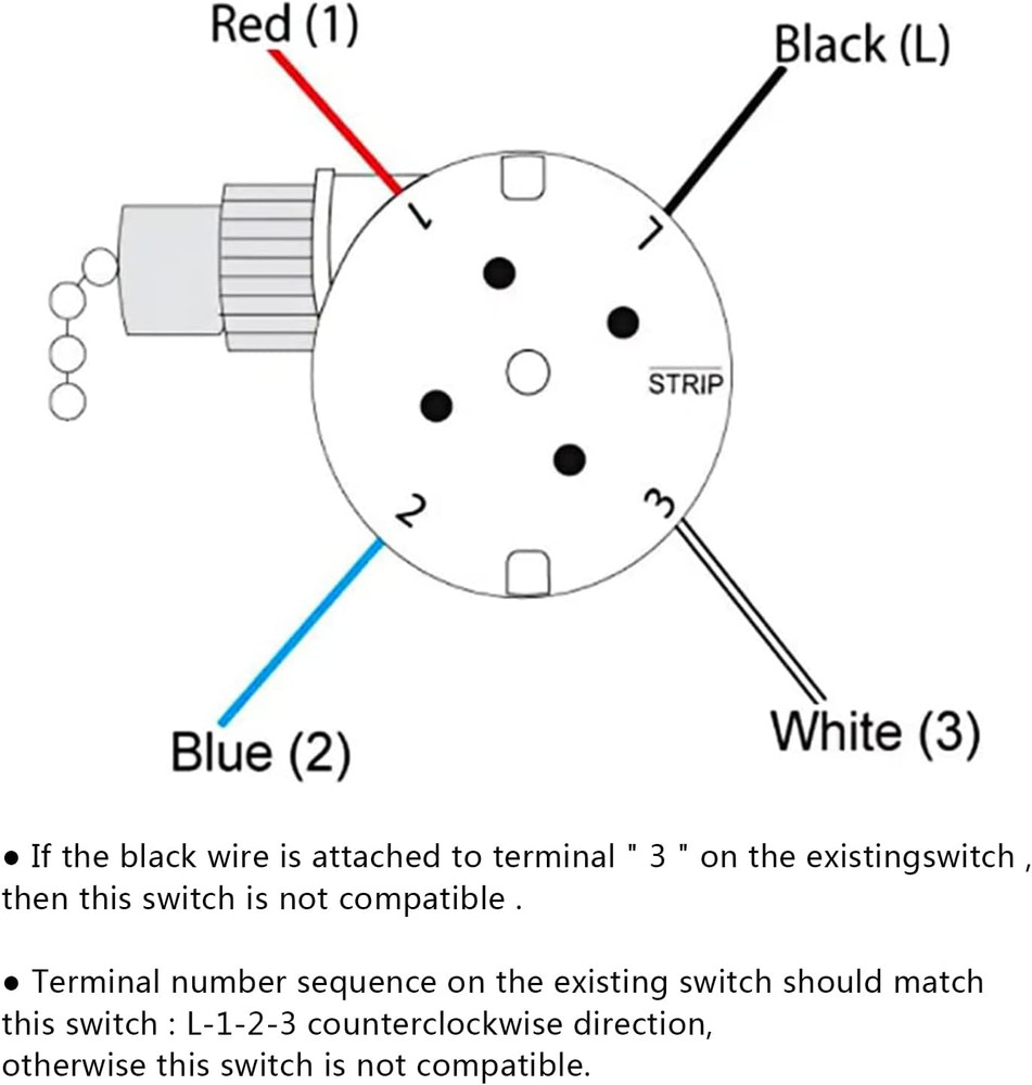 Ceiling Fan Switch 3 Speed 4 Wire, with 4 Pre-Installed Wires, Compatible wit...