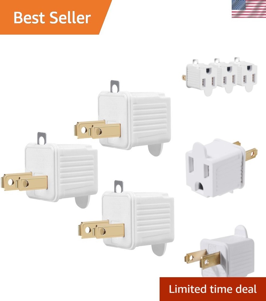 Compact 3-Piece Grounding Adapters - Safe & Easy Electrical Conversion, White