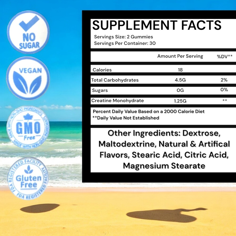 CREATINE GUMMIES 2500MG Creatine Monohydrate Per Serving Mixed Berry 60 Ct