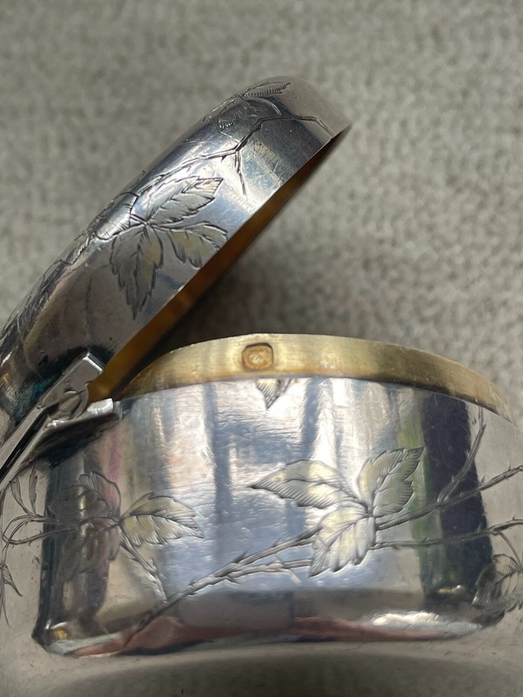 Antique Solid Silver French Compact with Gilt Interior REDUCED PRICE