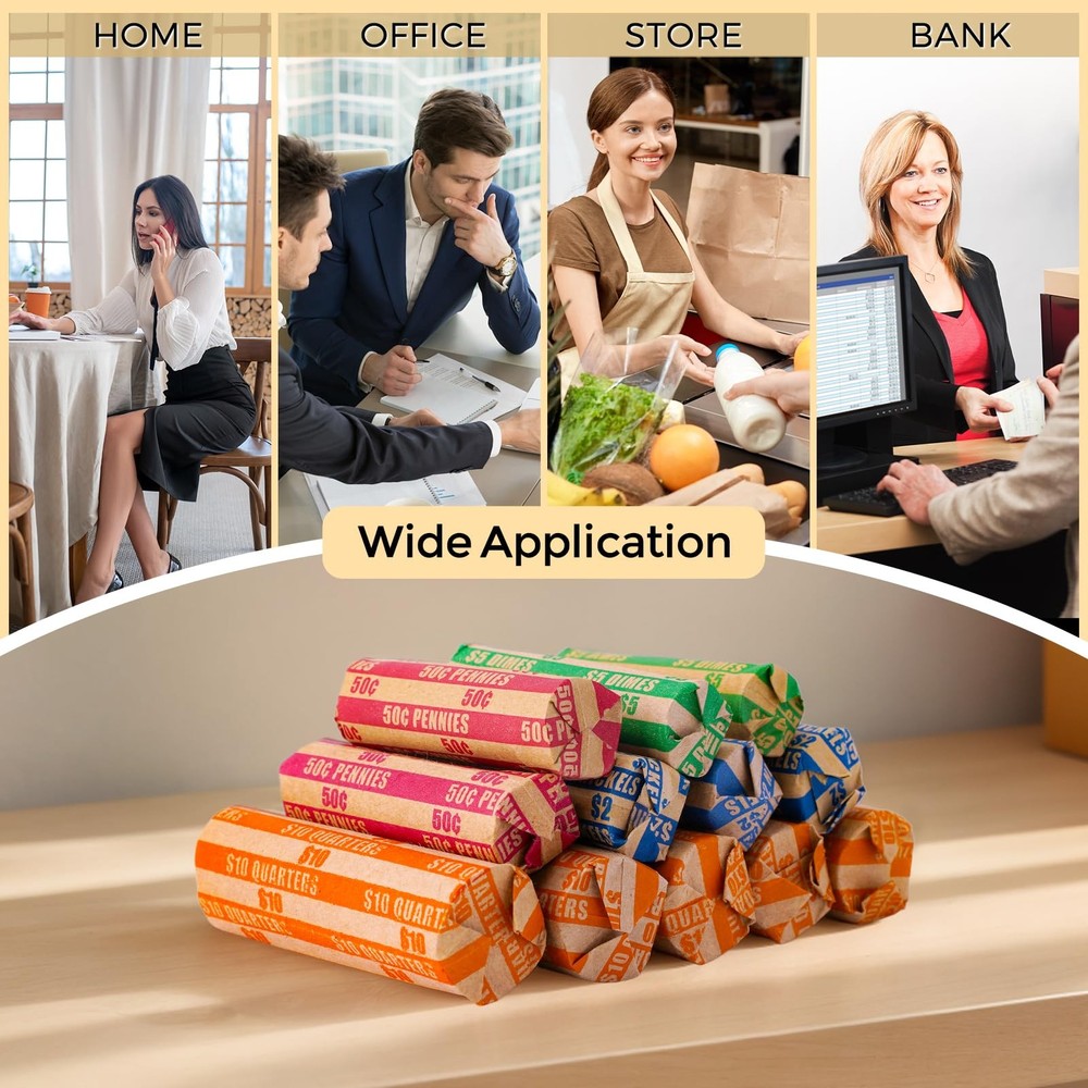 Coin Wrappers Assorted 500 Flat Stripped Roll for 500