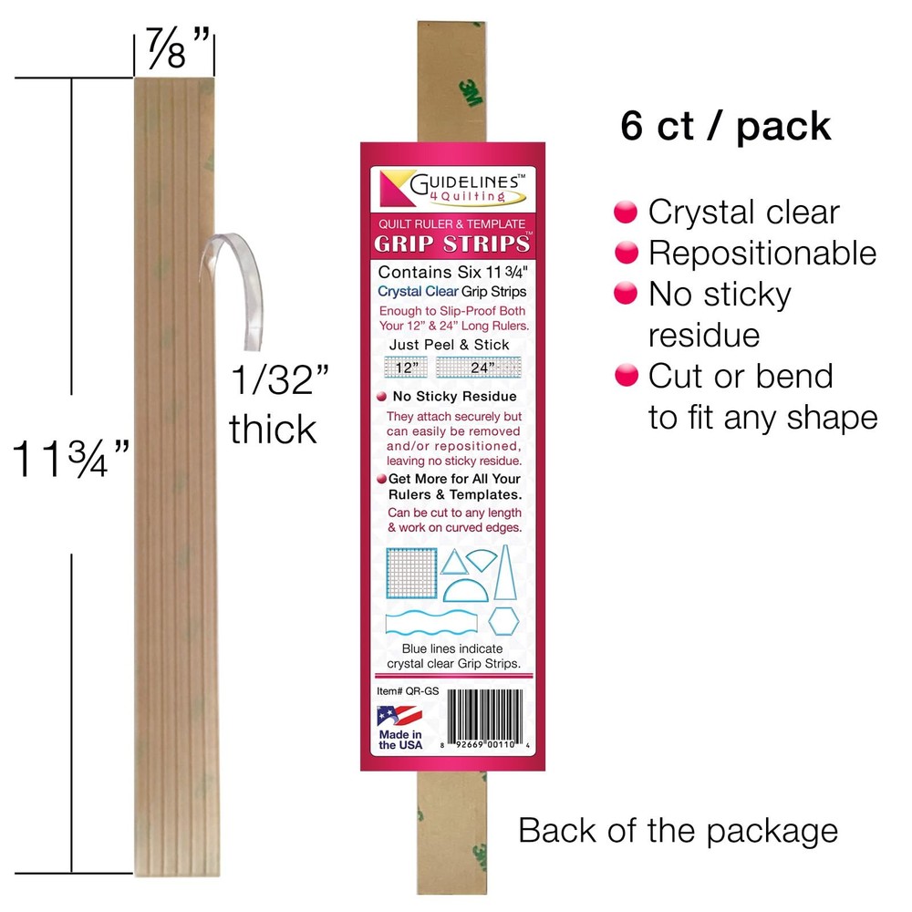 Guidelines4quilting Grip Strips - Non Slip Solution for 1-Pack, Translucent