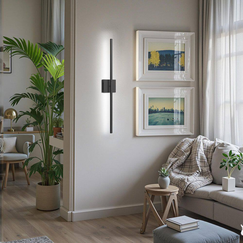 2-Pack Black Dimmable Timing Integrated LED Wireless Wall Sconces with Remote Co