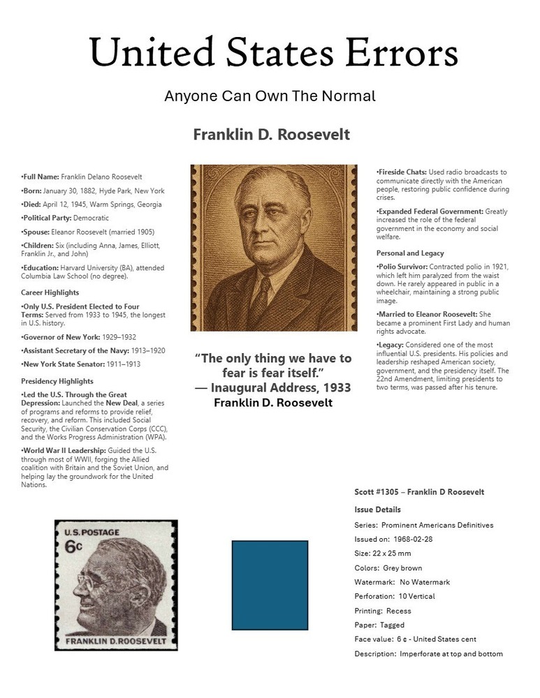 Centsational Custom Presentation Panel For Error SN 1305 - 8.5” X 11”