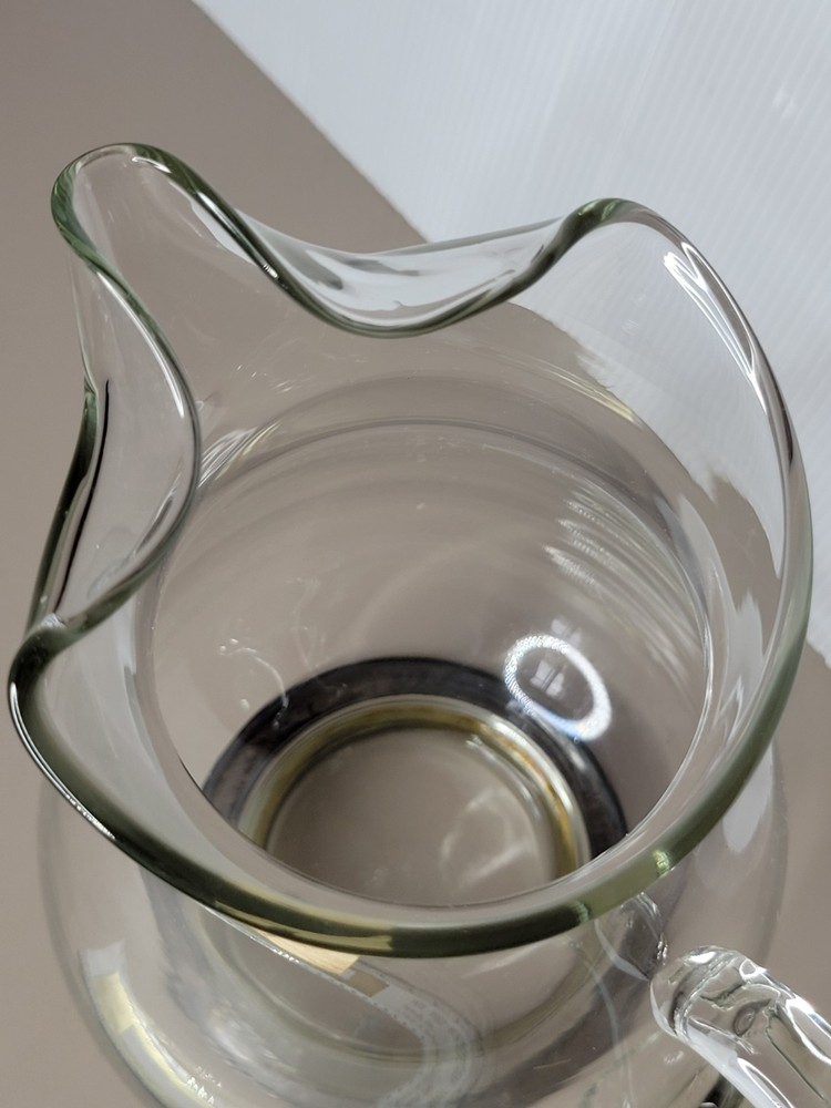 Water Pitcher Large Glass Silver Plate Base **READ**