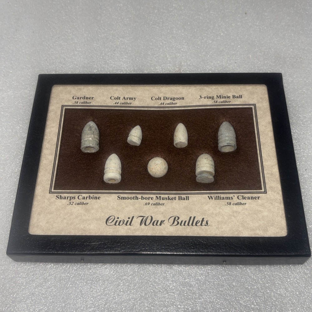 7 Civil War Bullets in Matted Display Case