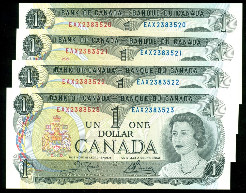 1973 $1 BC-46bA Canada, Crow/Bouey, "X" Notes - Up To 4 Consecutive Unc.  PP168