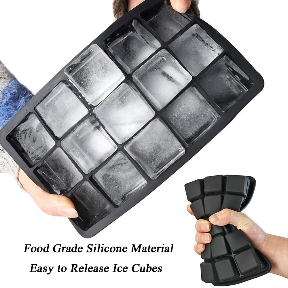 2 Pack 15-Cavity Silicone Ice Cube Trays Square Ice Cube Molds with Lids