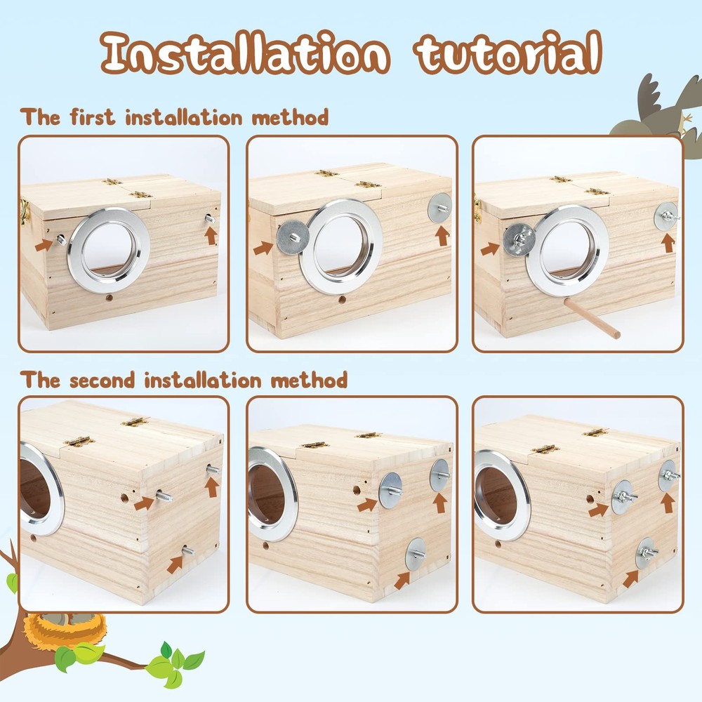 GINDOOR Parakeet Nesting Box Transparent Bird M, Horizontal Breeding