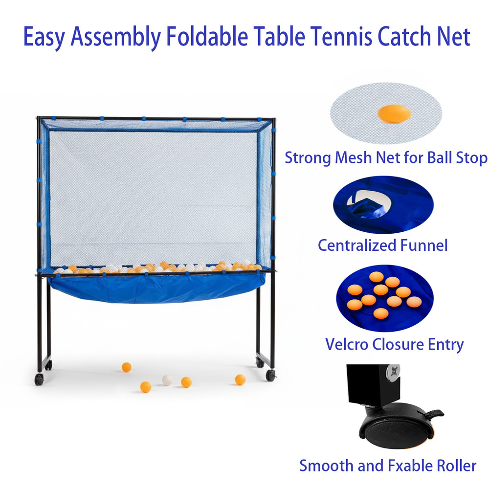 Table Tennis Catch Net with Wheels, Ping Pong Training Return Net for Practice