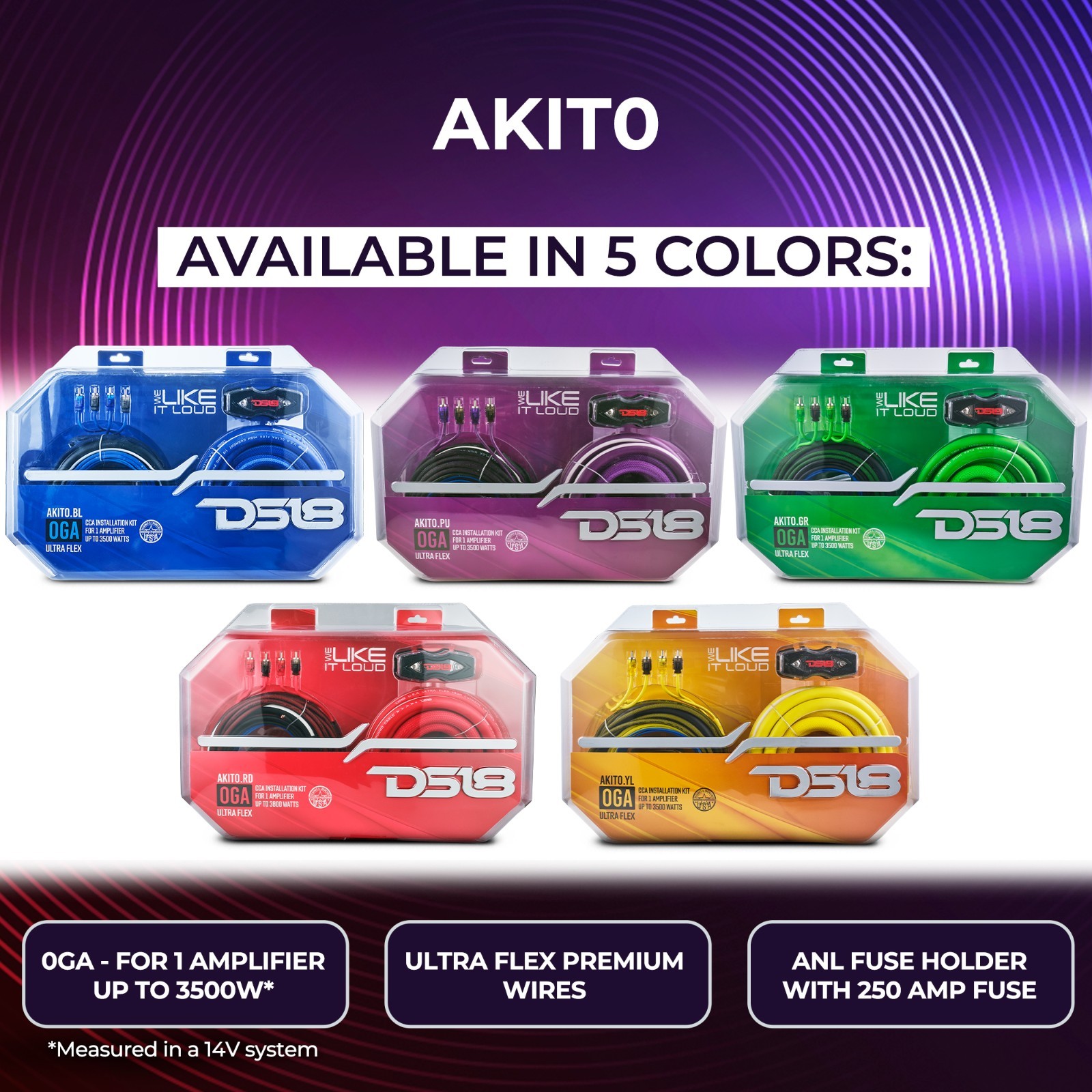 DS18 AKIT0.PU 0-GA Amplifier Installation Wiring Kit - Purple