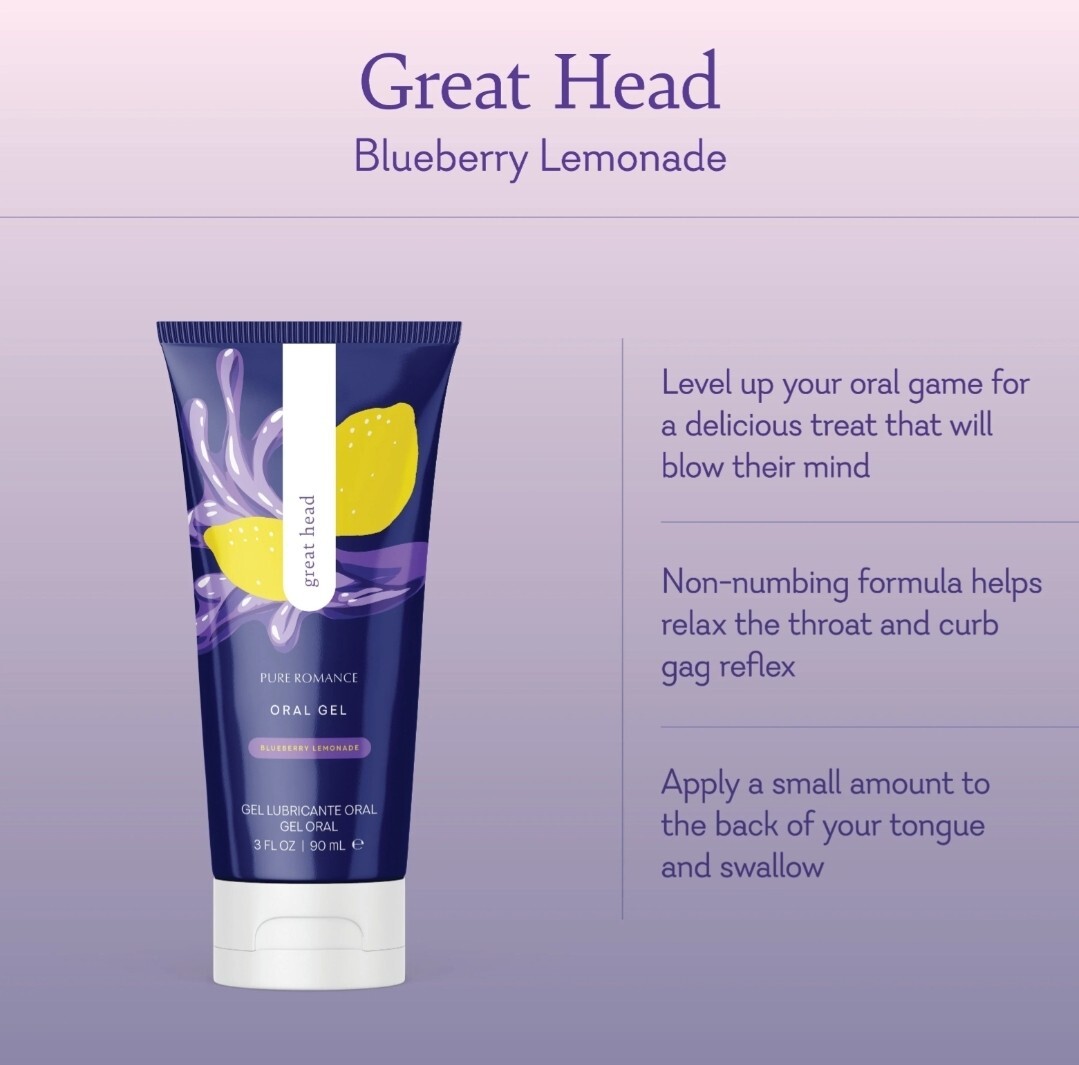 Pure Romance- GREAT HEAD- Oral Gel- Blueberry Lemonade- Relax Gag Reflex