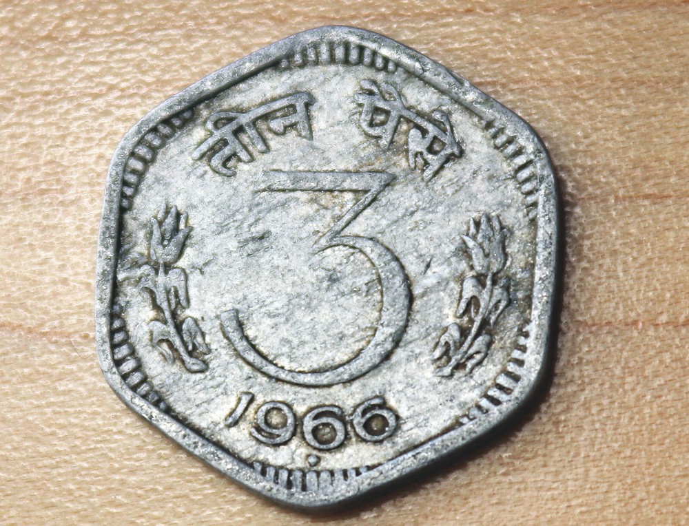 1966 India 3 Paise Bombay Mint