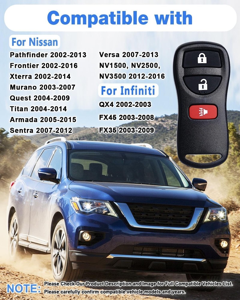 Key Fob Replacement 3 Buttons Keyless Entry Remote Control