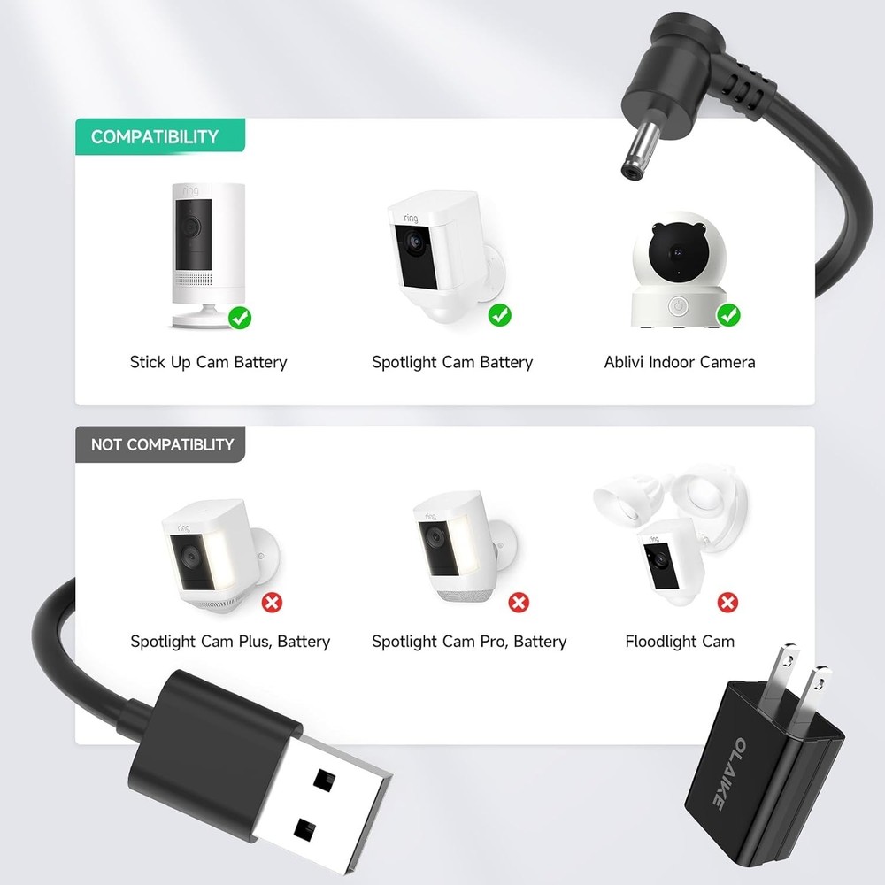 5m Weatherproof Charging Cable for Ring Camera - Hassle-Free Power Solution