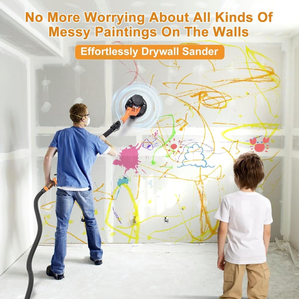 Electric Foldable Drywall Sander 850W Variable Speed w/Automatic Vacuum & Lights