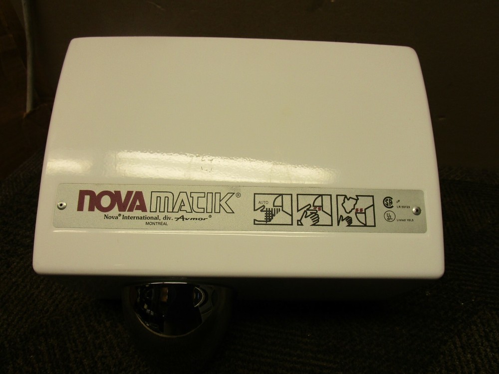 NOVA MATIK MODEL 220 WHITE SURFACE MOUNT AUTOMATIC HAND DRYER 240 VOLT 9 AMP