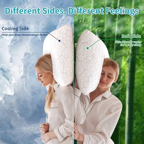 Cooling Pillows for Sleeping Pack, Adjustable Shredded Memory Foam Queen 2