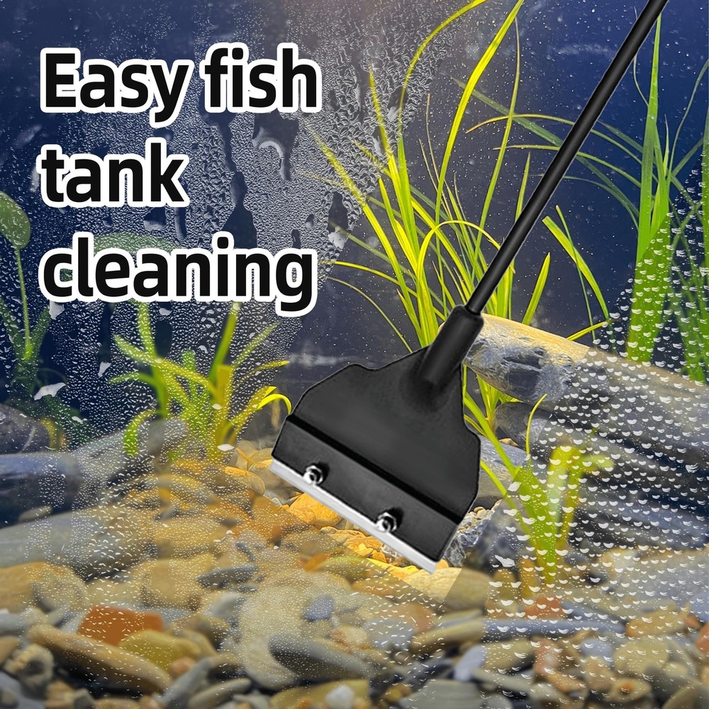 Aquarium Algae Scraper, 25.59 inch Length, 6 Replaceable Blades, Black