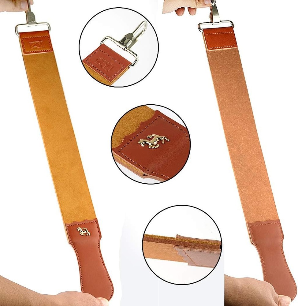 Straight Razor Strops with Sharpening Stone Dual Leather Barber Brown