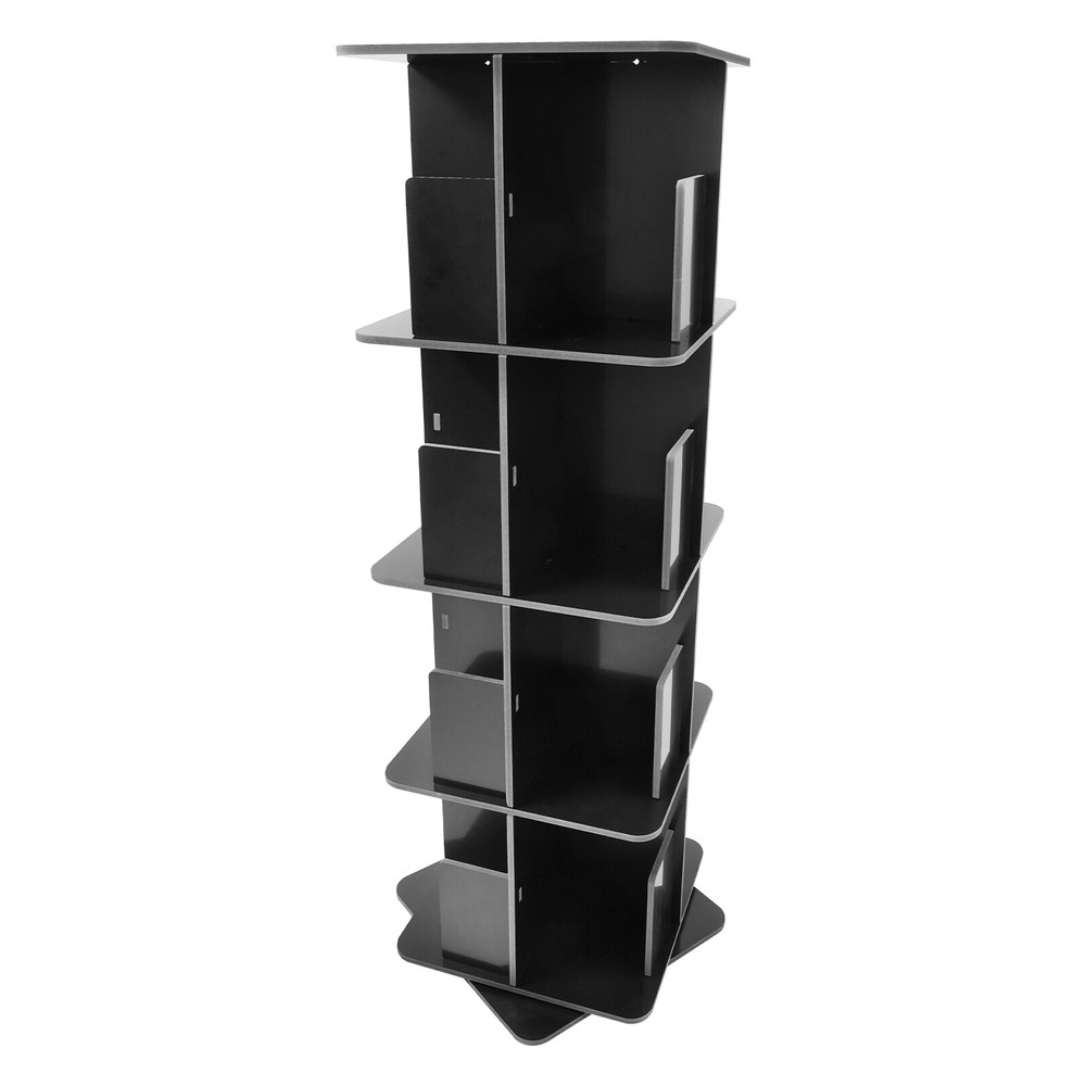 4-Tier Black 360° Rotating Bookshelf Standing Bookcase Small Corner Bookcase