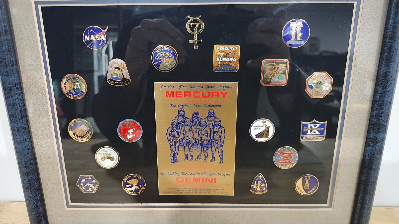 rare Wesco framed collection of NASA Mercury - Gemini insignia pins