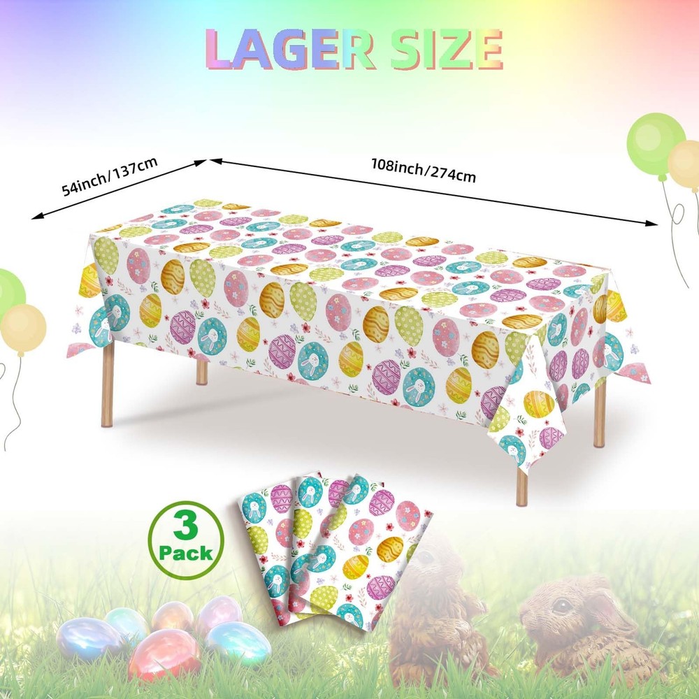 3 Pack Easter Tablecloths 54x108 Inch Plastic Waterproof Disposable Party fits