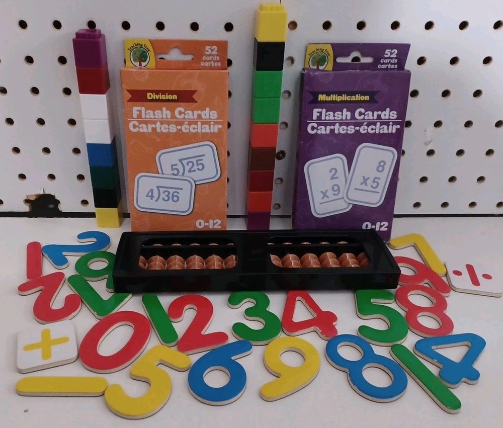 Math Learning Teaching Lot Flash Cards Number Magnets Counting Blocks Abacus