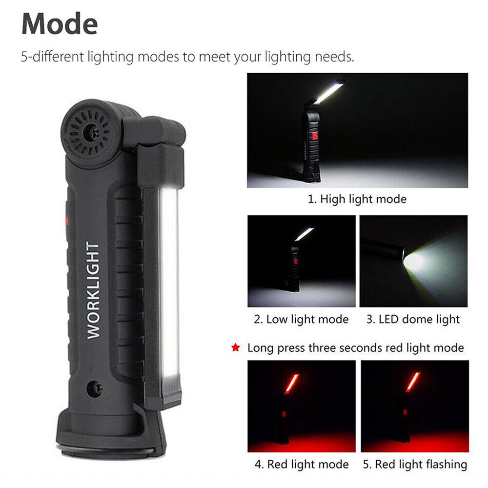2PCS Work Light LED COB Mechanic Flashlight Lamp Rechargeable Magnetic Base Hook