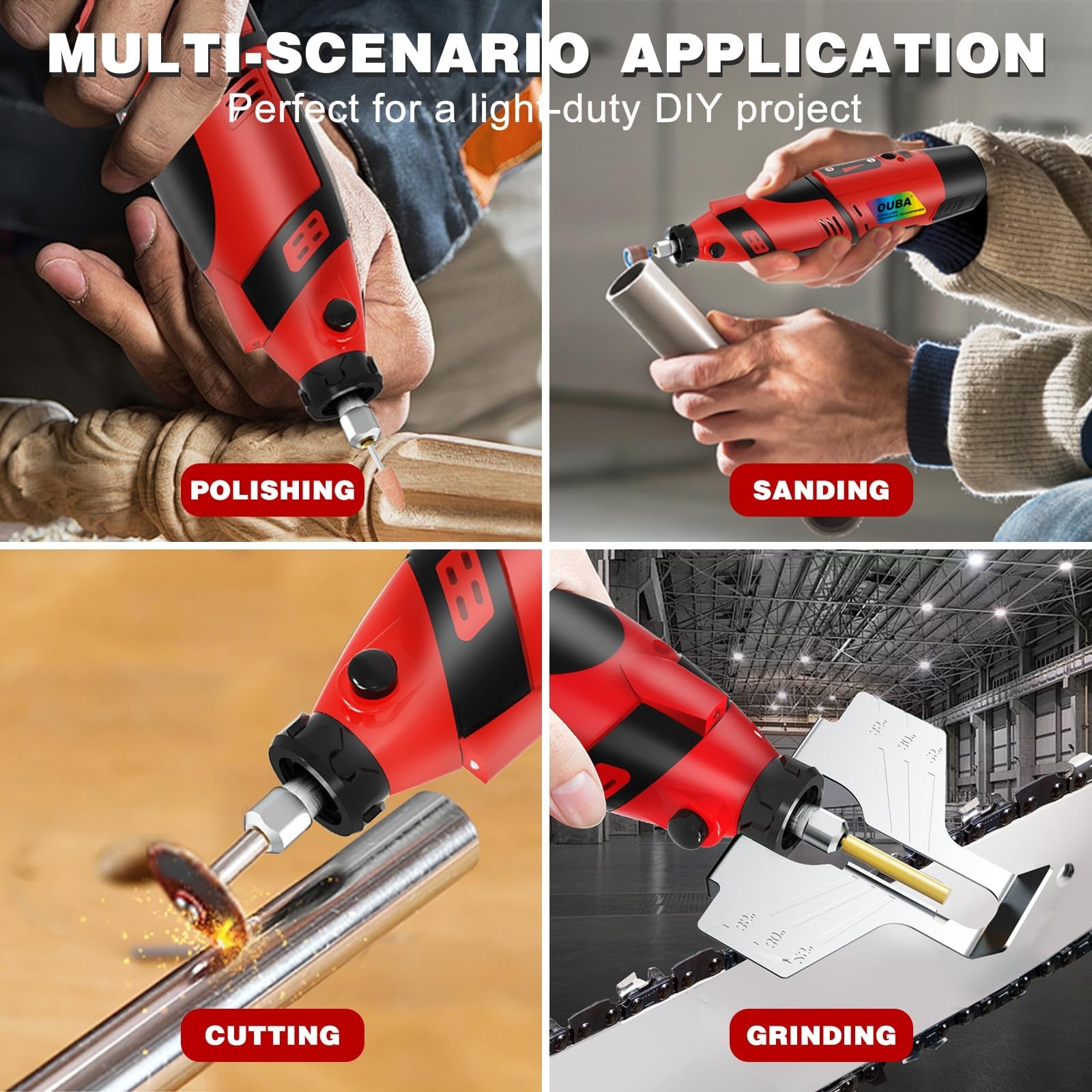 54PCS OUBACordless Rotary Tool Kit, 12V Rotary Tool w/2.0Ah Rechargeable Battery