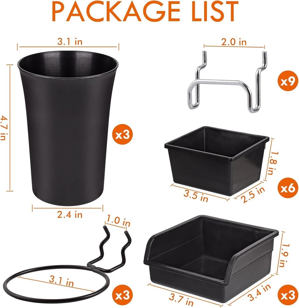 Space Saving Pegboard Organizer Set - 12 Bins & Cups for Garage and Workshop