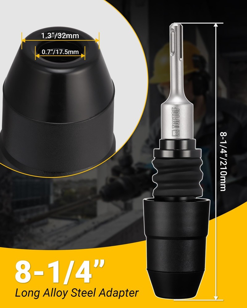 TGFTGF SDS-Plus to SDS-Max Adapter, Black, Silver