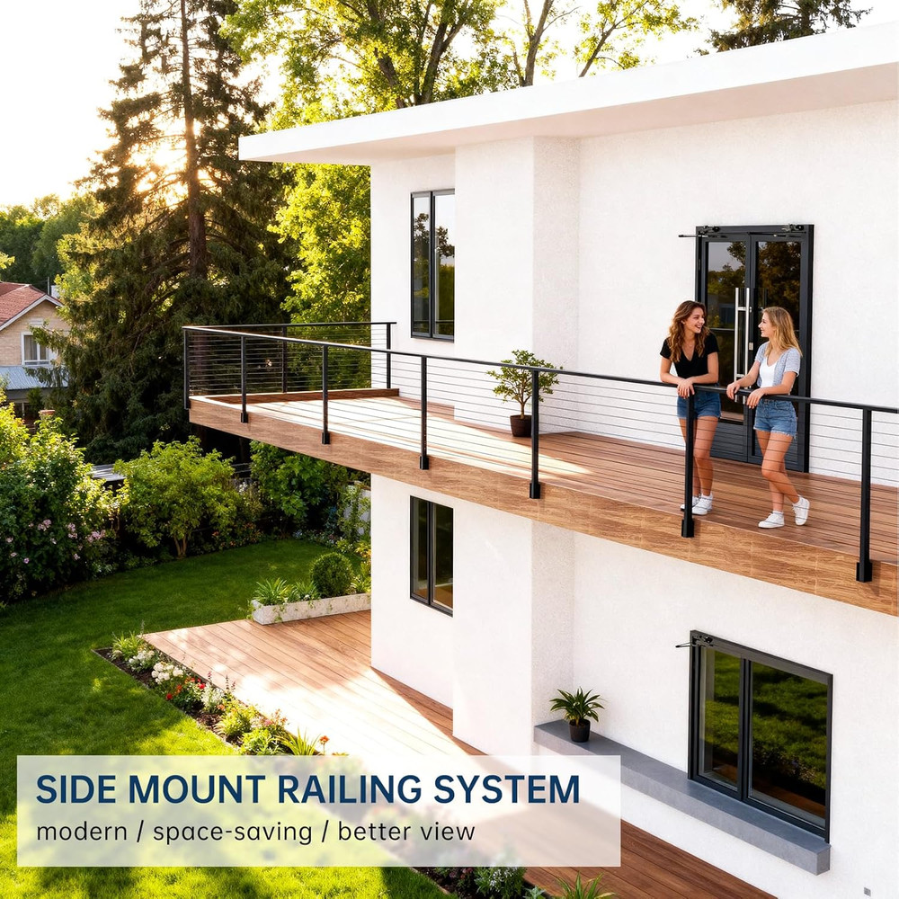 2 Pack Black Stainless Steel Cable Railing Posts for 42" Decks, Space-Saving