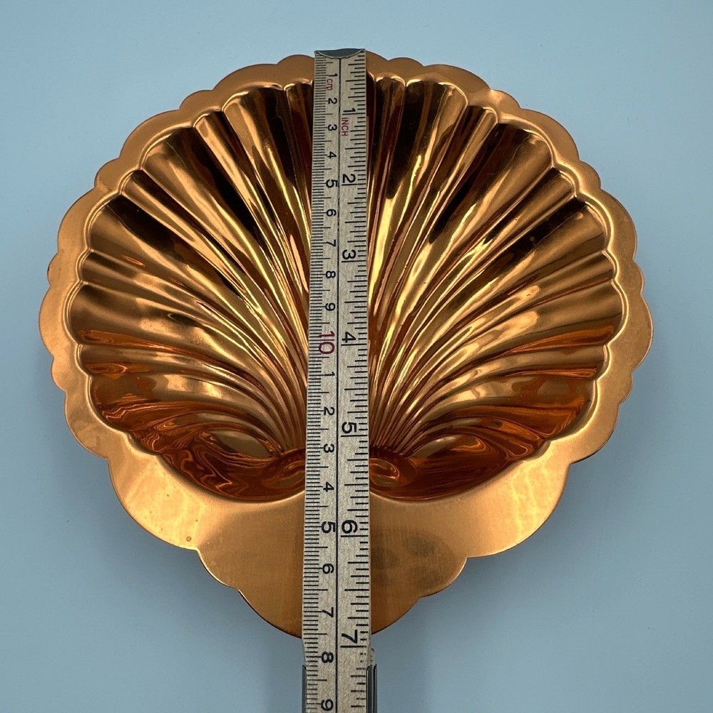 Vintage Solid Copper Scalloped Shell Trinket Brass Footed Dish