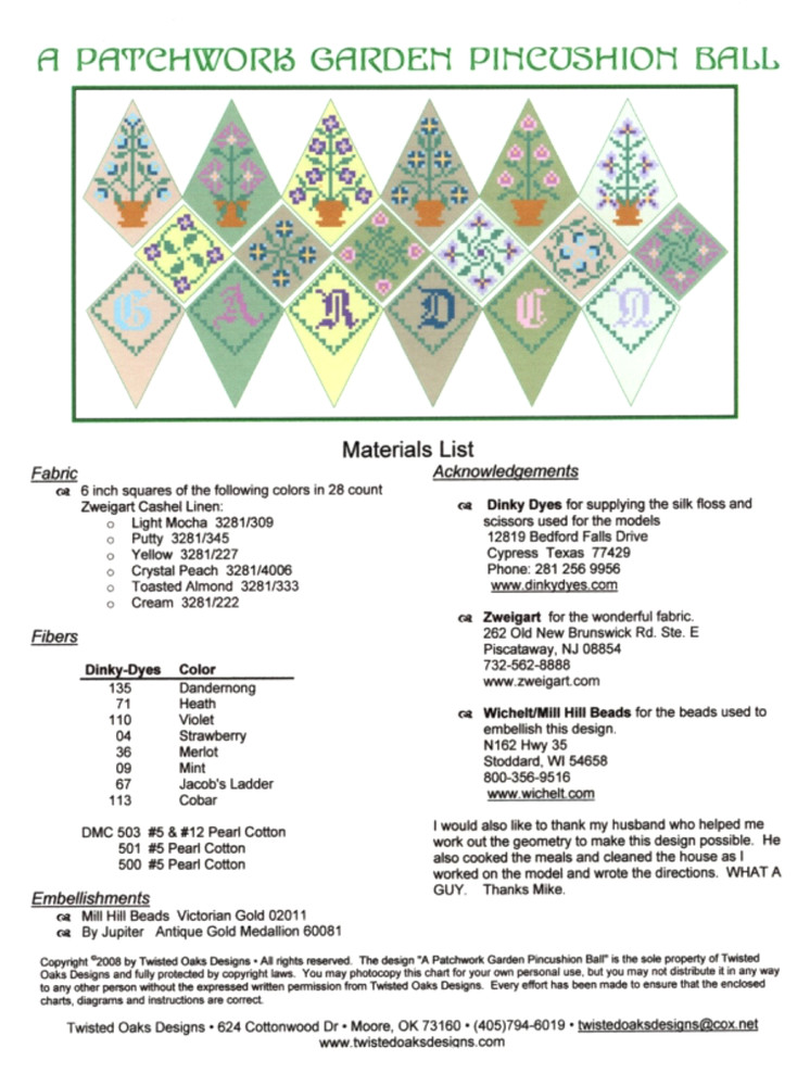 A Patchwork Garden Pincushion Ball Pattern by Twisted Oak Designs, Beads & Charm