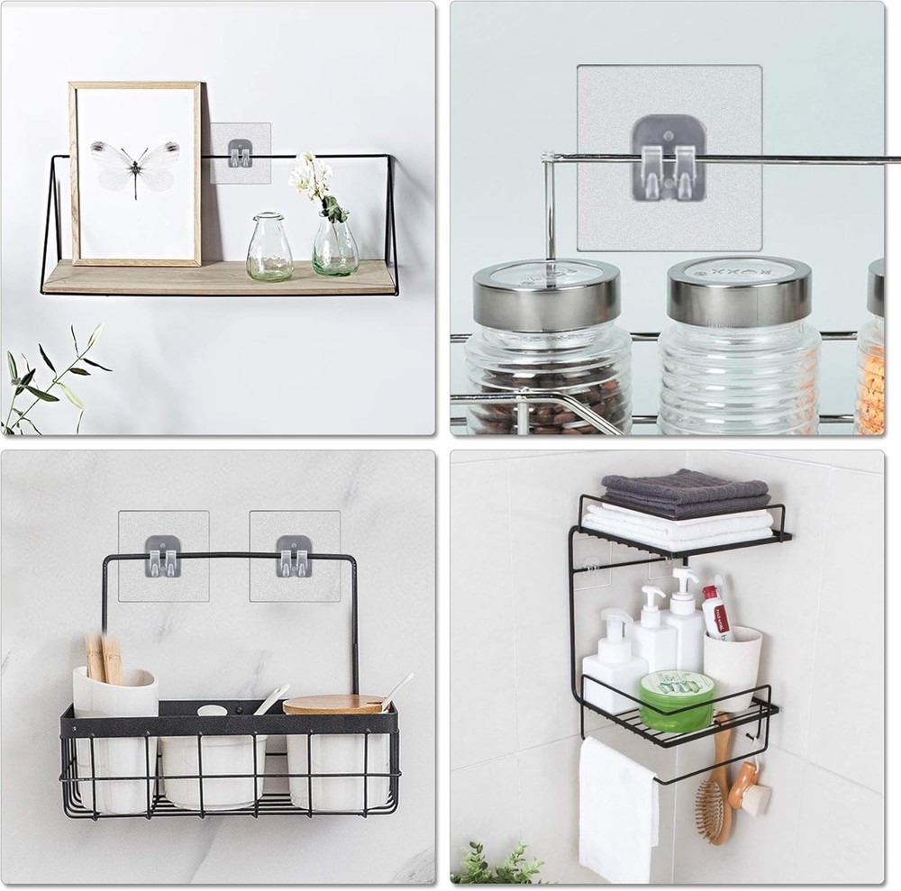 Easy Remove 4 Pack Shower Caddy Hooks - Durable Adhesive Wall Mount for Bathroom