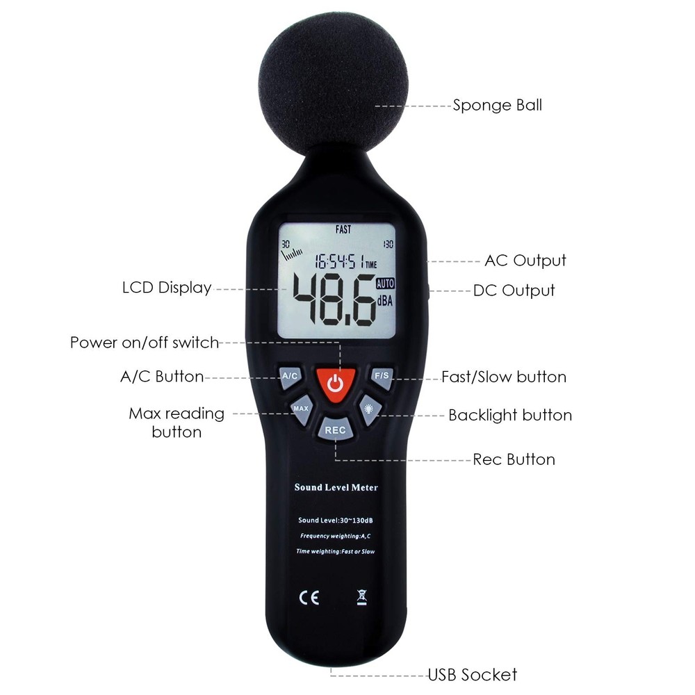 Decibel Meter Sound Level Meter with Data Logging, High Accuracy dB SPL Meter...