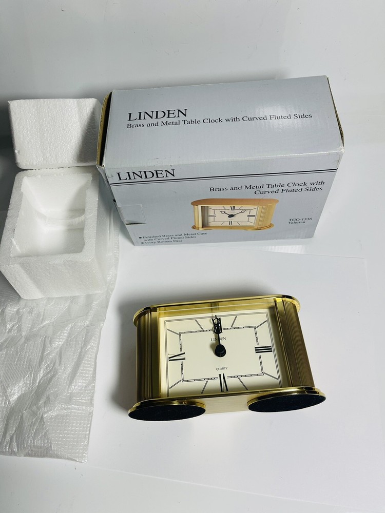 Solid Brass and Metal Table Clock w/ Curved Fluted Sides TGO-1336
