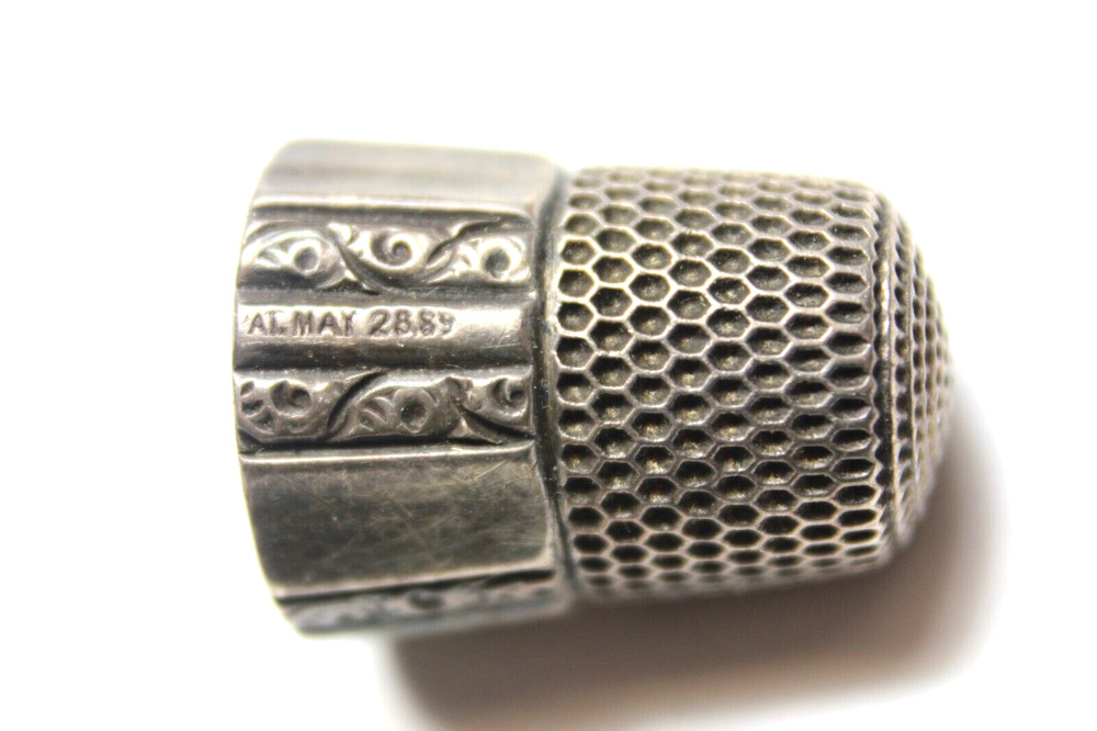Late 1800's Simons Brothers Sterling Silver Thimble w/ Dated Monogram Panel