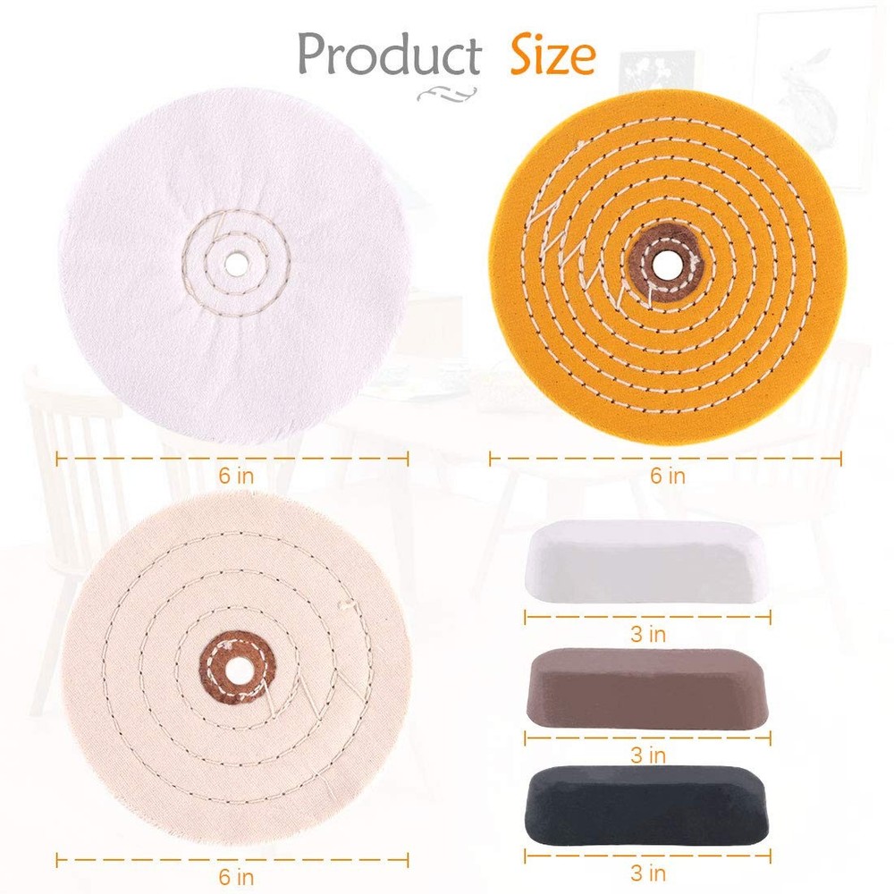 Rustark 6 Piece Polishing Compounds Kit with 3 Assorted Buffing Wheels Including