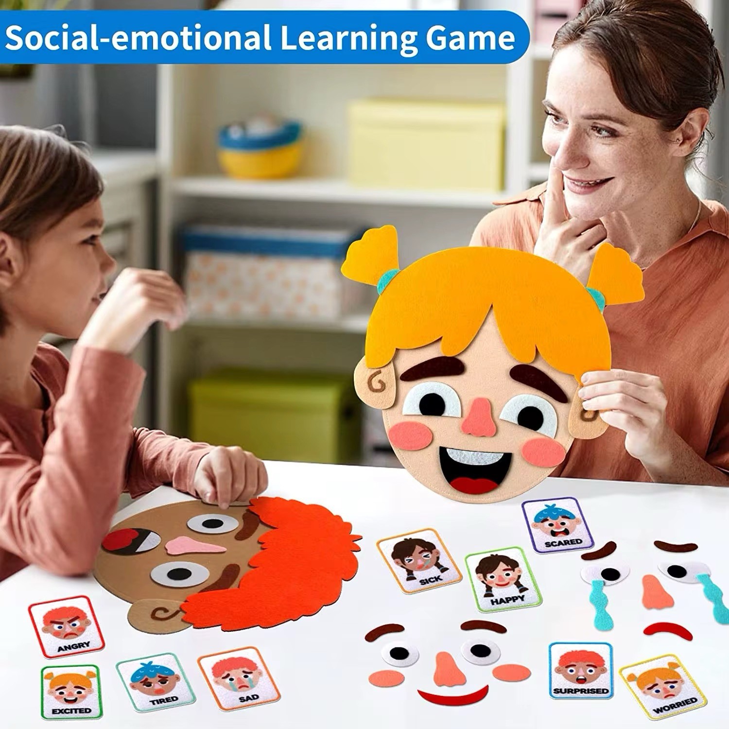 Kids Felt Face Emotions Toy Educational Learning Activity for Toddlers Preschool