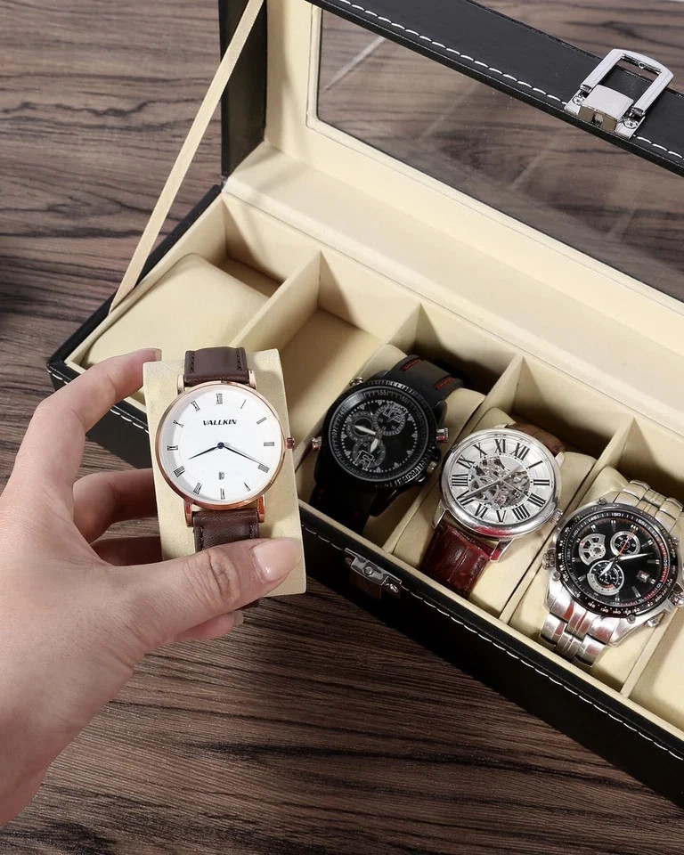 6 Slots Watch Box PU Leather Watch Case Jewelry Storage Watch Display Case Gift