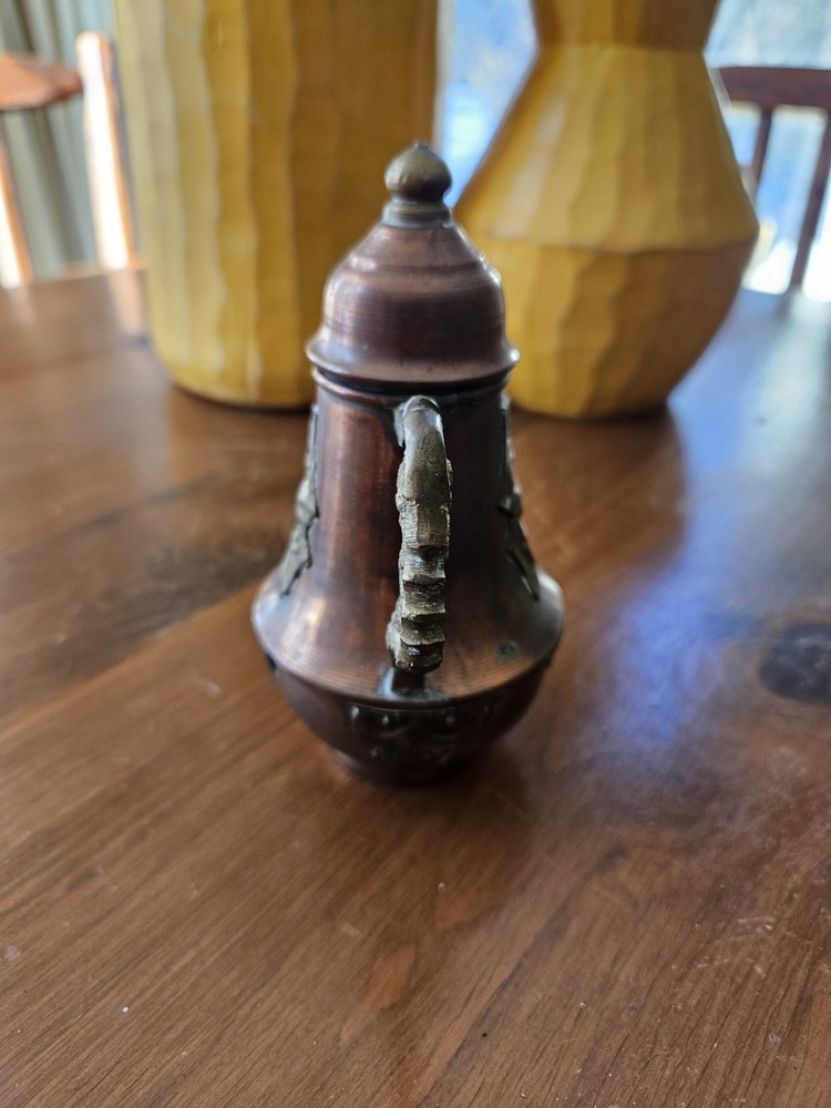 Small Antique Copper And Brass Middle Eastern Dallah