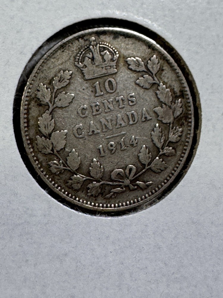 1914 Canada 10 Cents Silver Coin Cleaned
