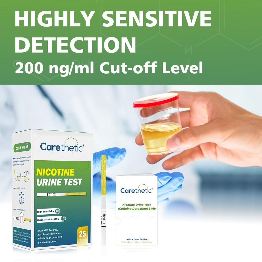 [25 Pack] Carethetic Nicotine Testing Kit at Home - Highly Sensitive Yellow
